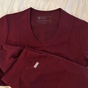 Figs Burgundy V-Neck Scrub Set
